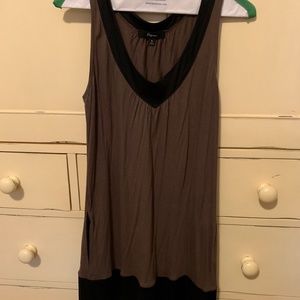Express: Brown v-neck dress with thick black trim